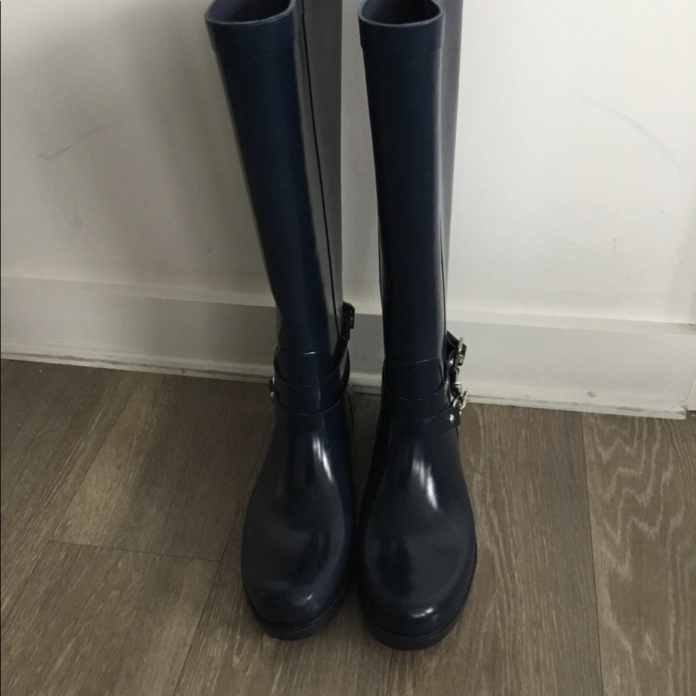 Coach Rubber  Blue Long Rain Boots  Size 9 B $100